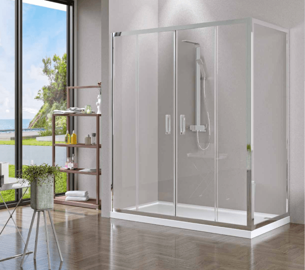 PROGETTO 2 Sabit 2 Kayar 1 Yan Panel Köşe Profilli Dikdörtgen Ön Cephe Girişli