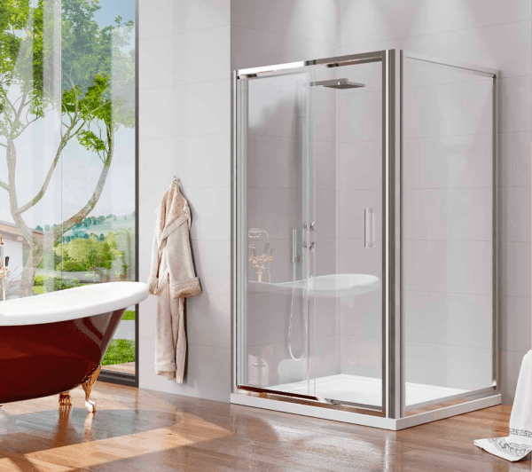 ELEGANT 1 Sabit 1 Kayar 1 Yan Panel Köşe Profilli Kare Ön Cephe Girişli