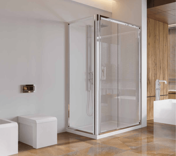ELEGANT 1 Sabit 1 Kayar 1 Yan Panel Köşe Profilli Dikdörtgen Ön Cephe Girişli
