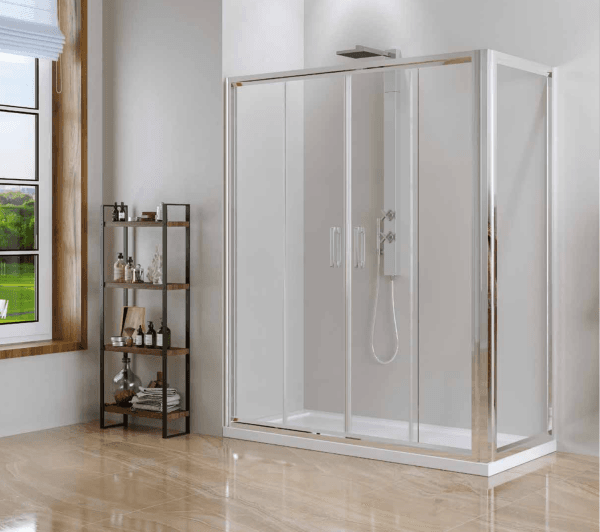 ELEGANT 2 Sabit 2 Kayar 1 Yan Panel Köşe Profilli Dikdörtgen Ön Cephe Girişli