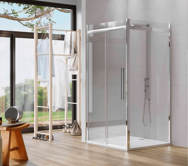 PUKKA SLIM V2 1 Sabit 1 Kayar 1 Yan Panel Köşe Profilli Kare Ön Cephe Girişli