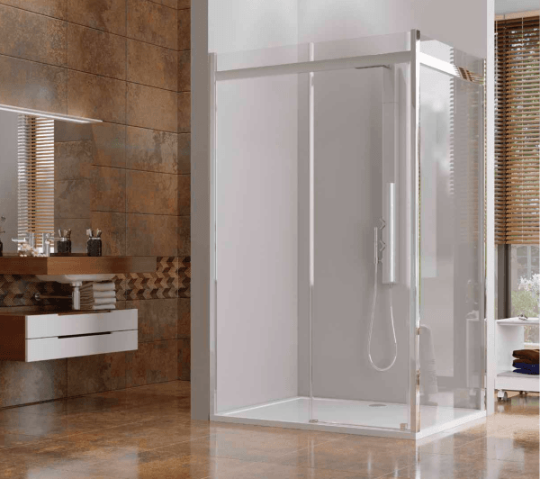 PUKKA SLIM V2 1 Sabit 1 Kayar 1 Yan Panel Köşe Profilli Dikdörtgen Ön Cephe Girişli