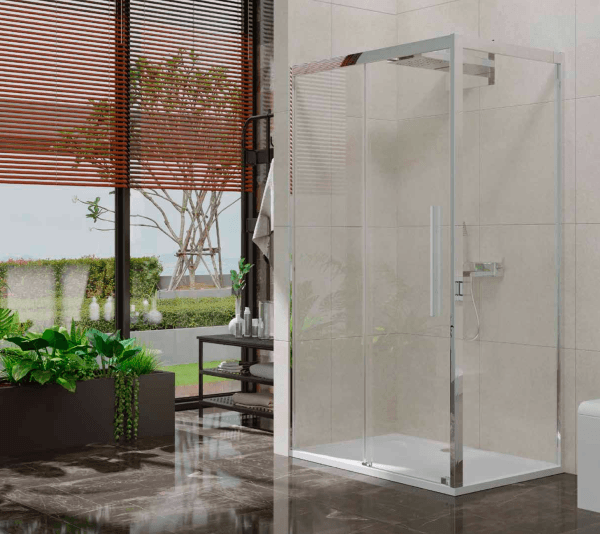 PUKKA SLIM V1 1 Sabit 1 Kayar 1 Yan Panel Köşe Profilli Dikdörtgen Ön Cephe Girişli